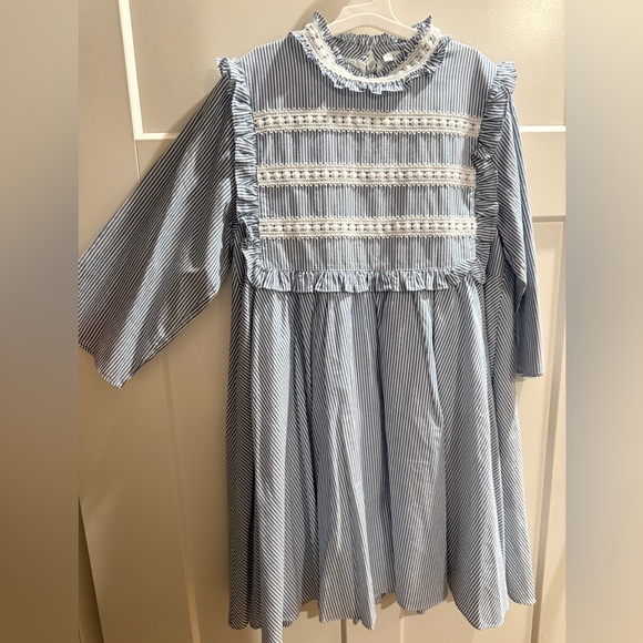 English Factory Dresses & Skirts - English Factory Blue and White Striped Dress with Lace Trim